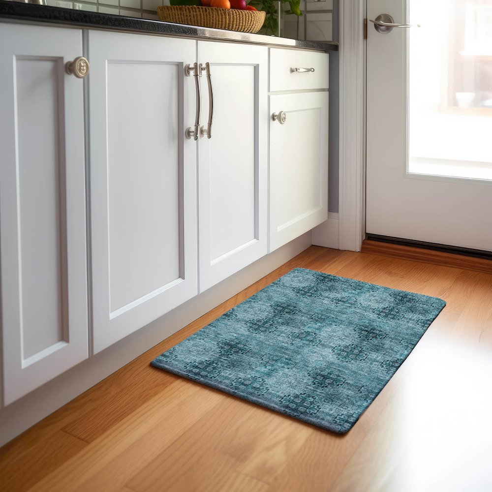 Premium Machine Washable Mayfield  Teal 1'8" x 2'6" Rug. Picture 5