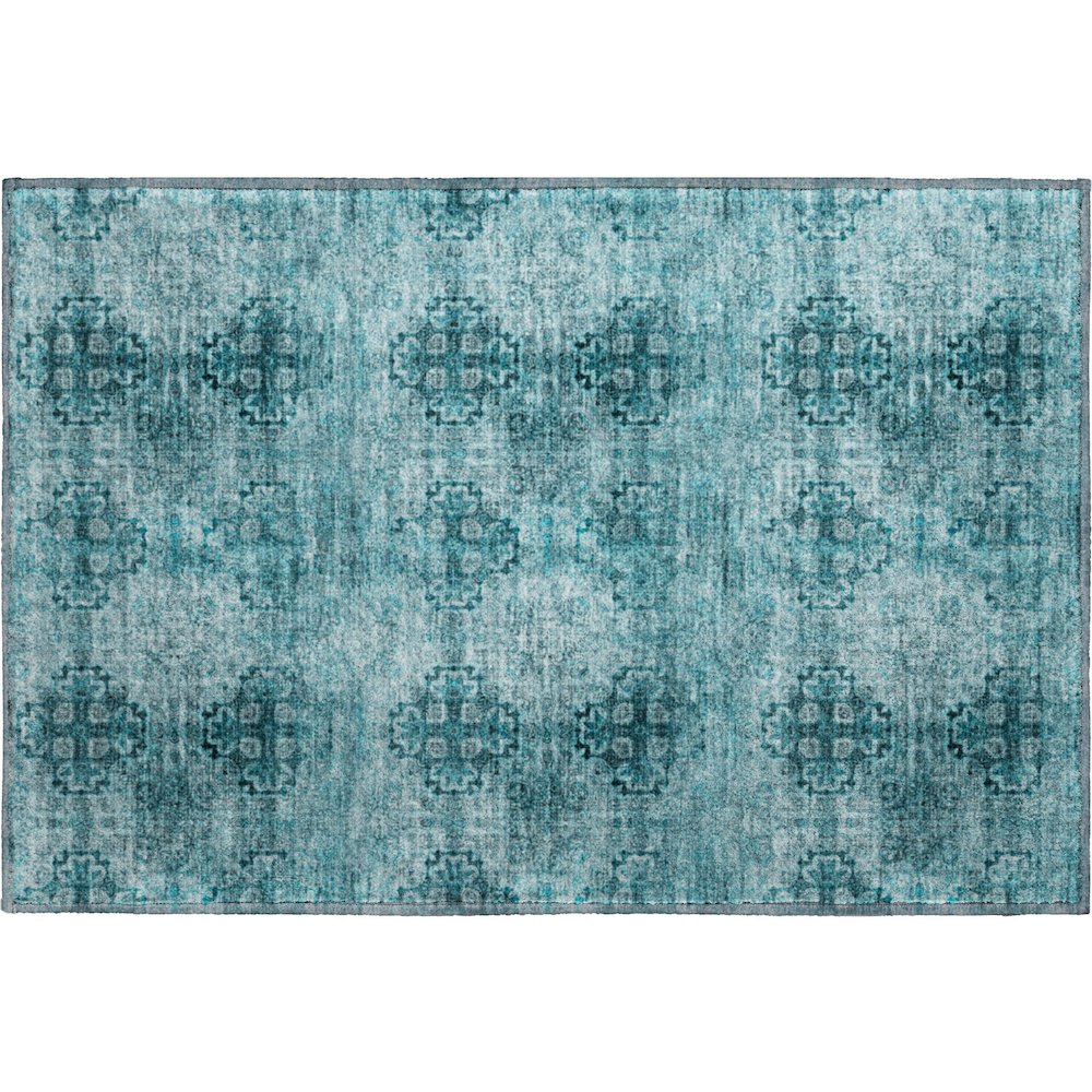 Premium Machine Washable Mayfield  Teal 1'8" x 2'6" Rug. Picture 1