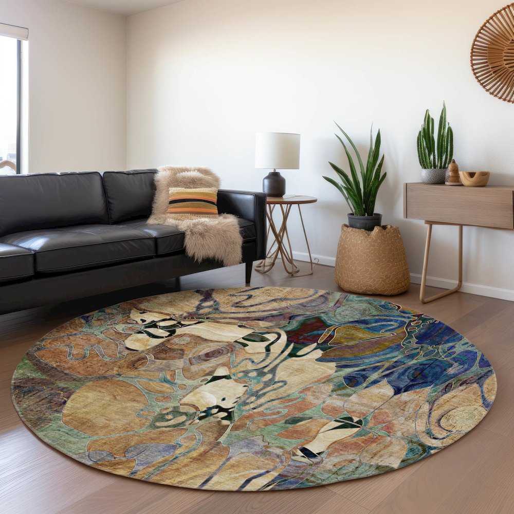 Premium Machine Washable Mayfield  Beige 8' x 8' Round Rug. Picture 5