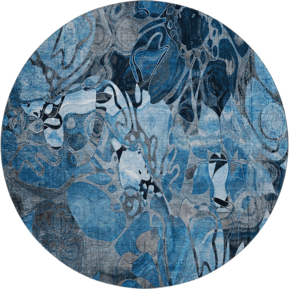 Premium Machine Washable Mayfield  Blue 8' x 8' Round Rug. Picture 1