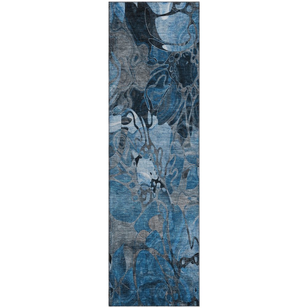 Premium Machine Washable Mayfield  Blue 2'3" x 7'6" Runner Rug. Picture 1