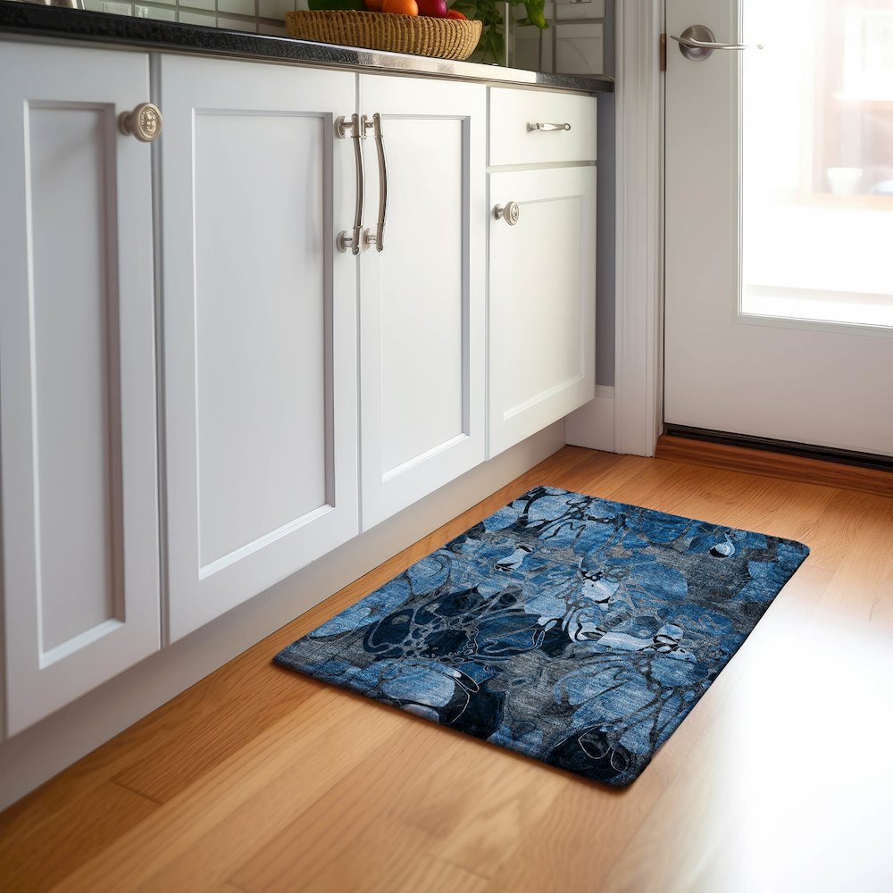 Premium Machine Washable Mayfield  Blue 1'8" x 2'6" Rug. Picture 5