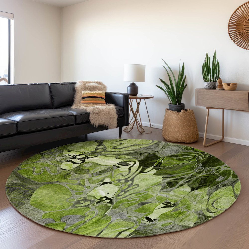 Premium Machine Washable Mayfield  Fern 8' x 8' Round Rug. Picture 5