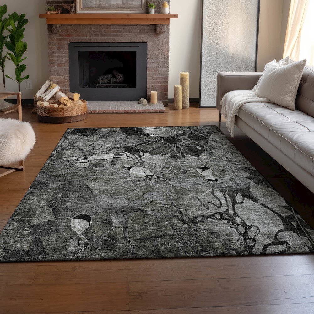 Premium Machine Washable Mayfield  Gray 2'6" x 3'10" Rug. Picture 6