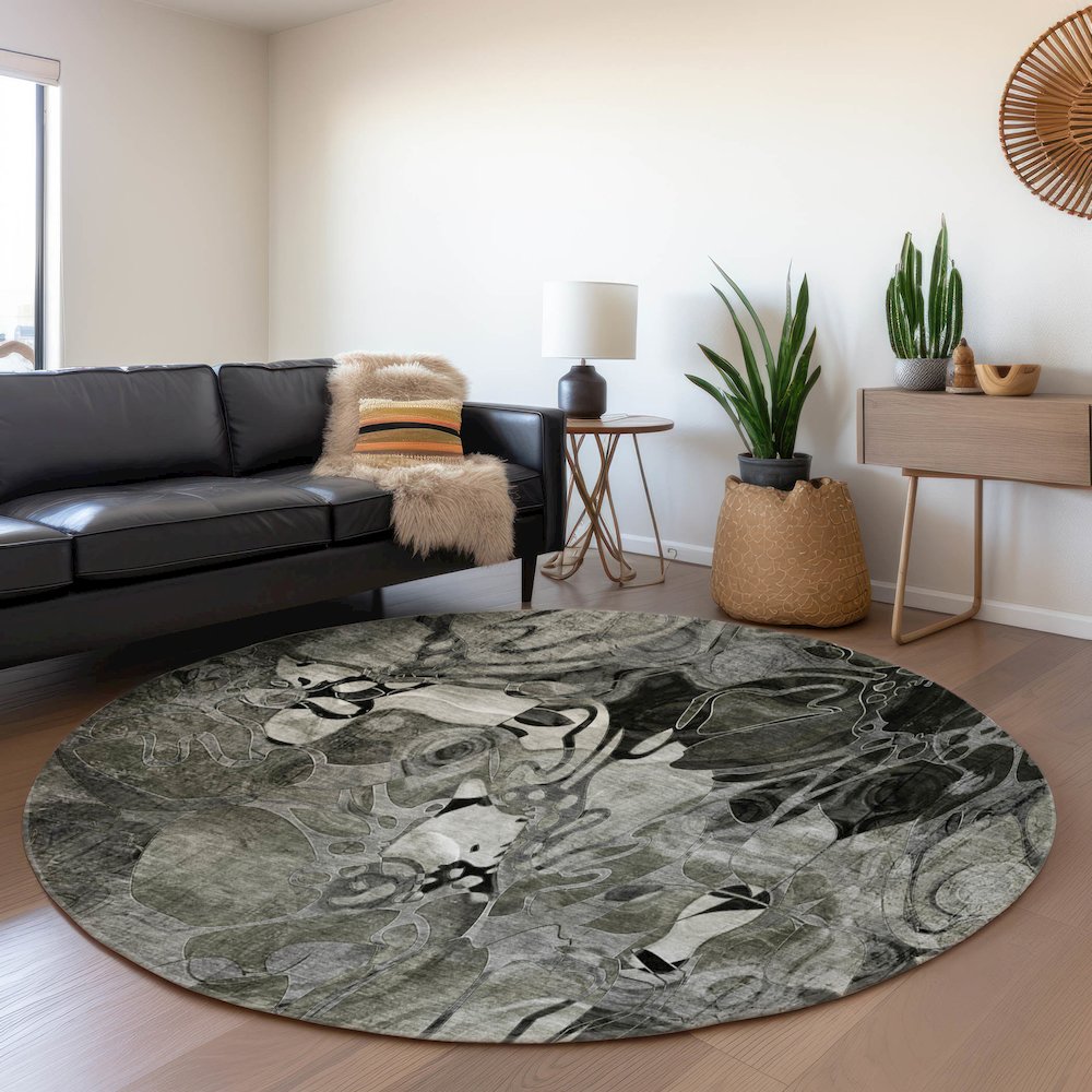 Premium Machine Washable Mayfield  Gray 8' x 8' Round Rug. Picture 5