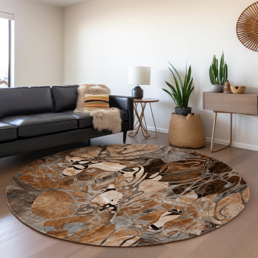 Premium Machine Washable Mayfield  Paprika 8' x 8' Round Rug. Picture 5