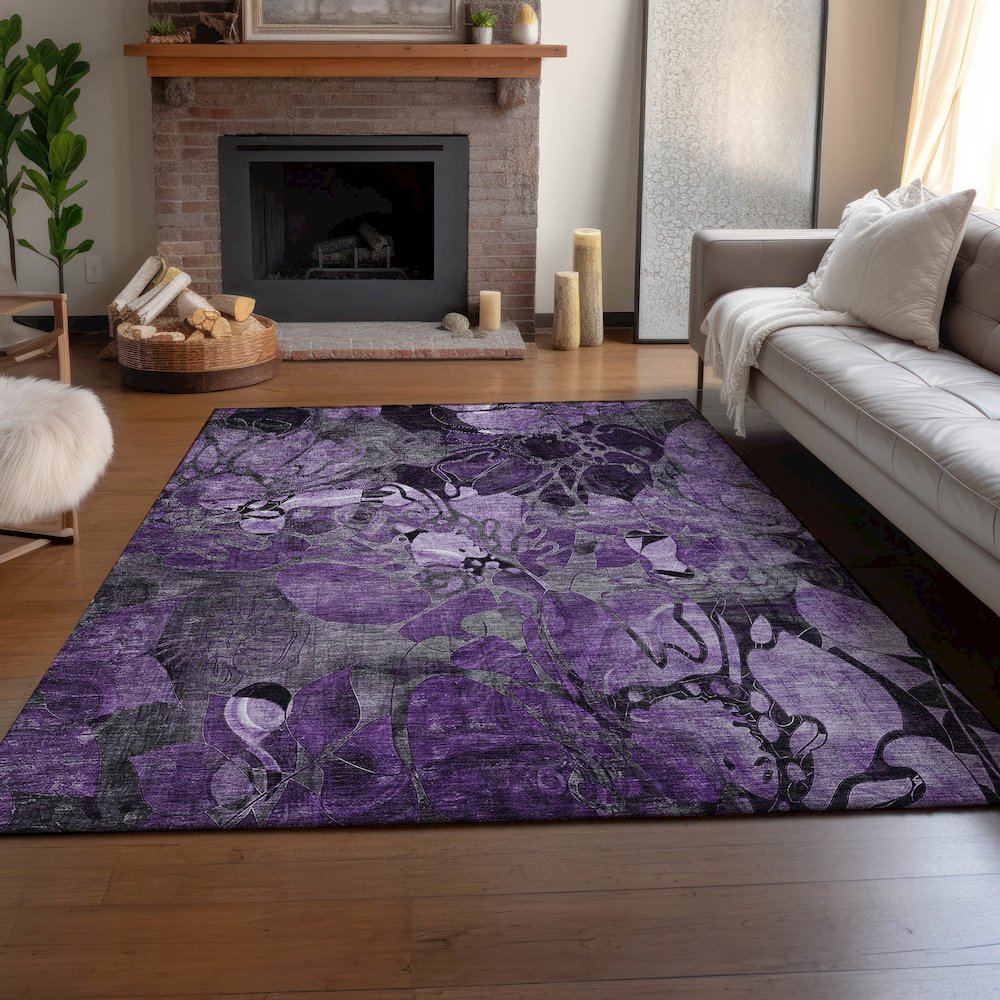 Premium Machine Washable Mayfield  Purple 2'6" x 3'10" Rug. Picture 6