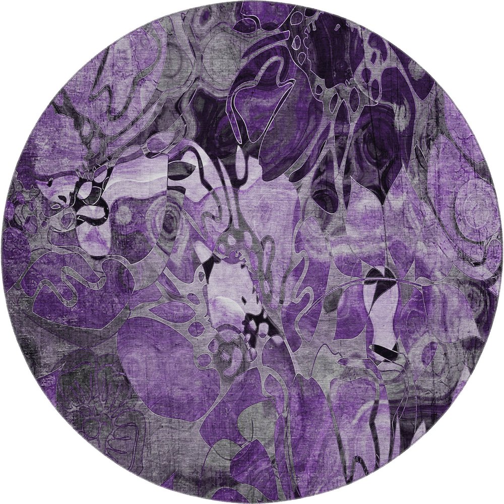 Premium Machine Washable Mayfield  Purple 8' x 8' Round Rug. Picture 1