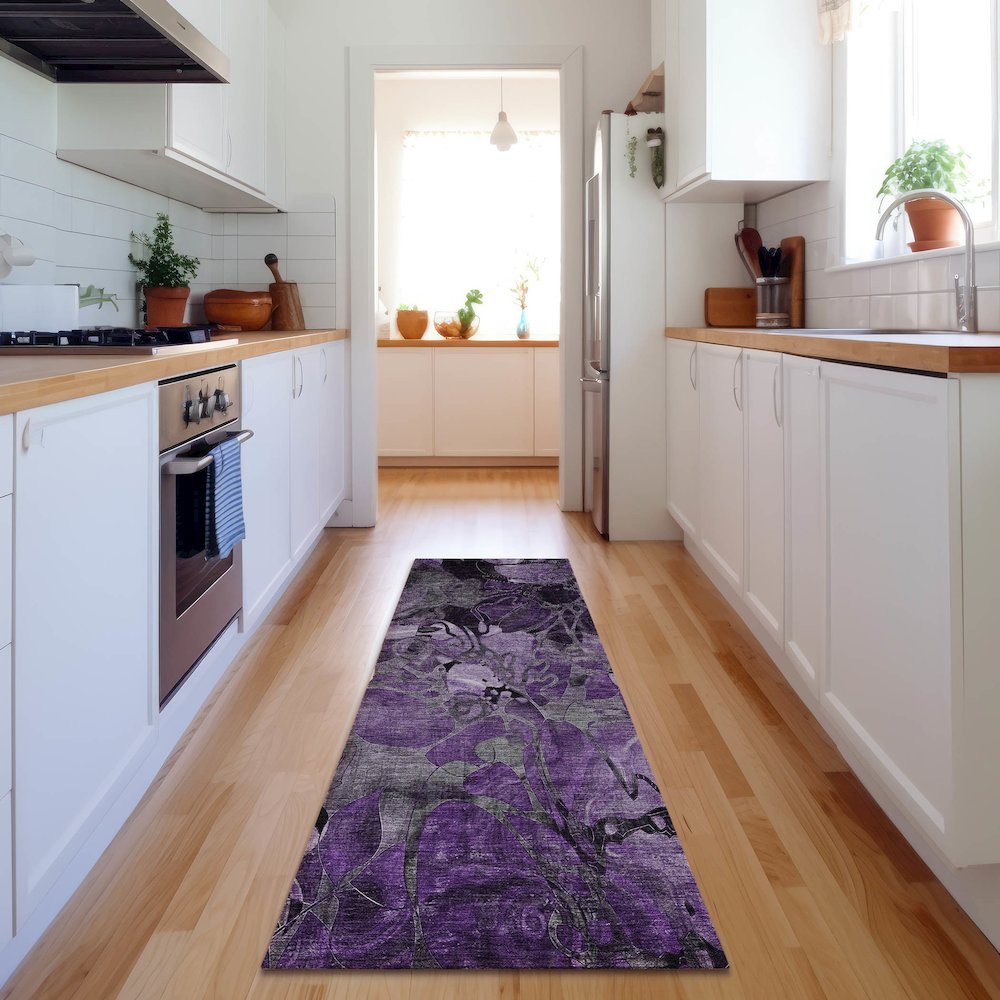 Premium Machine Washable Mayfield  Purple 2'3" x 7'6" Runner Rug. Picture 5
