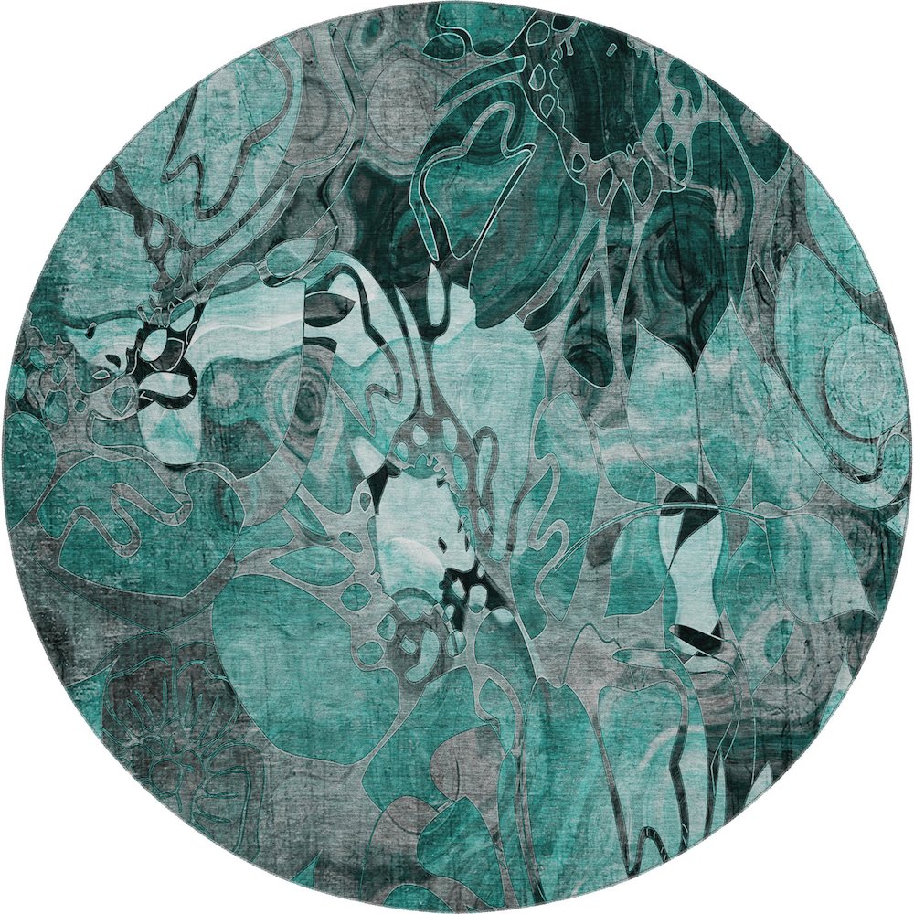 Premium Machine Washable Mayfield  Teal 8' x 8' Round Rug. Picture 1