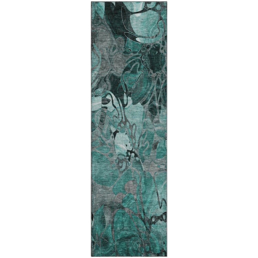 Premium Machine Washable Mayfield  Teal 2'3" x 7'6" Runner Rug. Picture 1