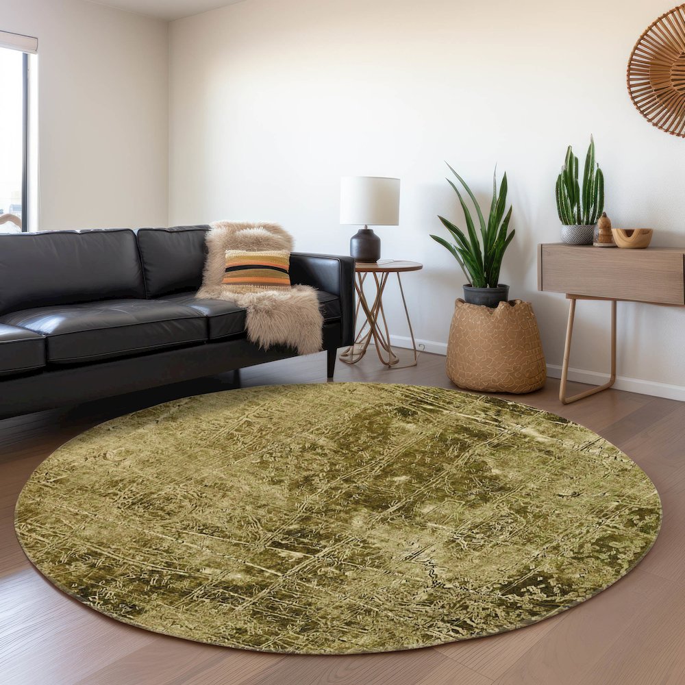 Premium Machine Washable Mayfield  Brown 8' x 8' Round Rug. Picture 5