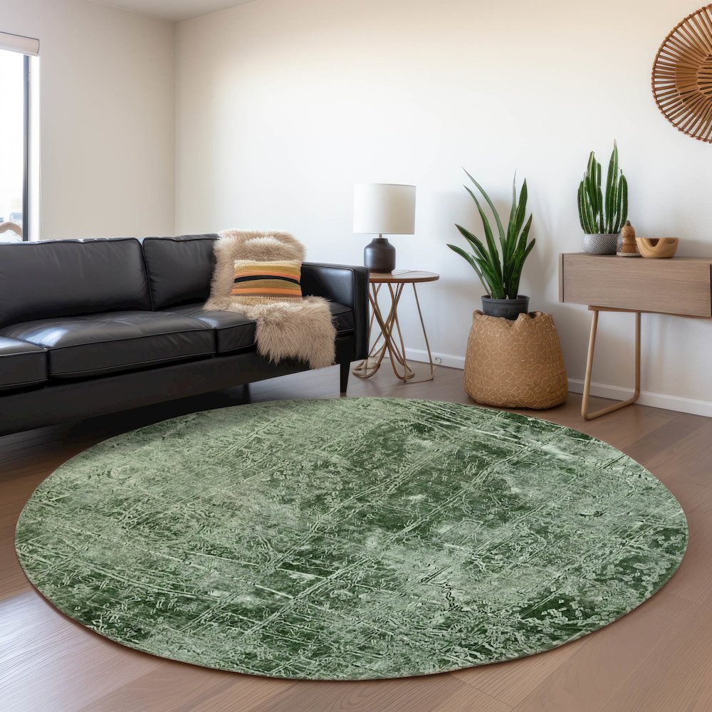 Premium Machine Washable Mayfield  Emerald 8' x 8' Round Rug. Picture 5