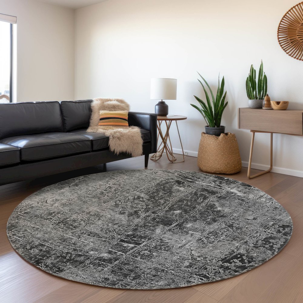 Premium Machine Washable Mayfield  Gray 8' x 8' Round Rug. Picture 5