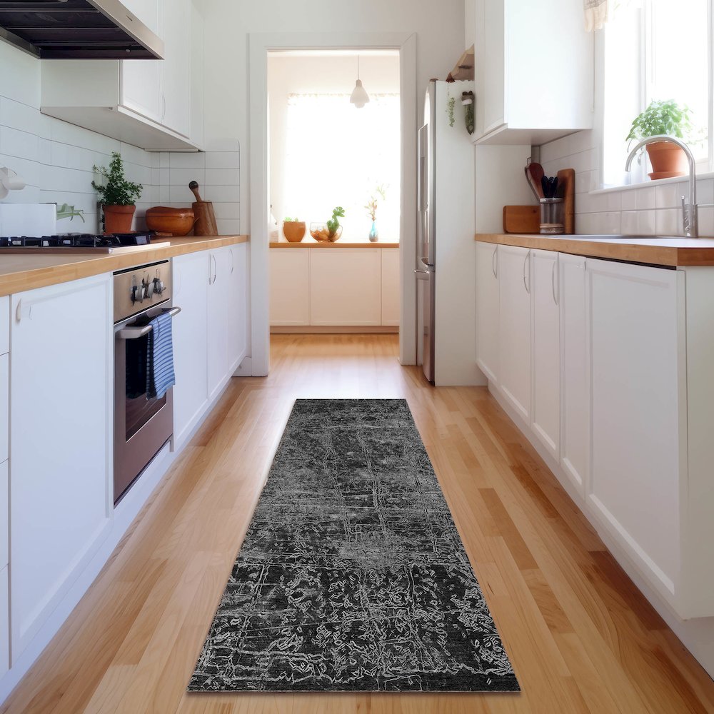 Premium Machine Washable Mayfield  Gray 2'3" x 7'6" Runner Rug. Picture 5