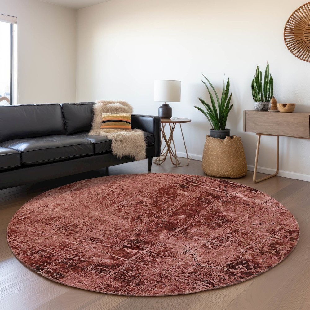 Premium Machine Washable Mayfield  Merlot 8' x 8' Round Rug. Picture 5