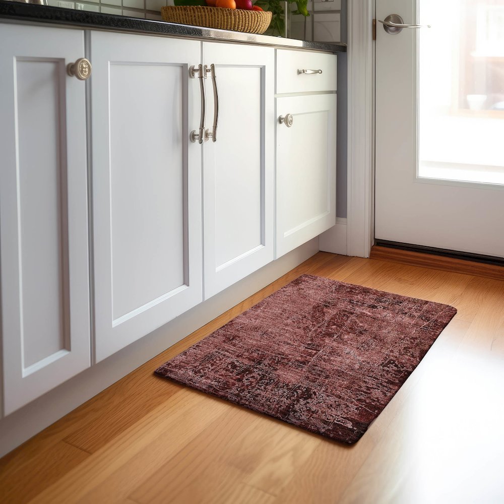 Premium Machine Washable Mayfield  Merlot 1'8" x 2'6" Rug. Picture 5