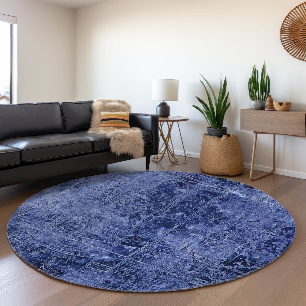 Premium Machine Washable Mayfield  Navy 8' x 8' Round Rug. Picture 5