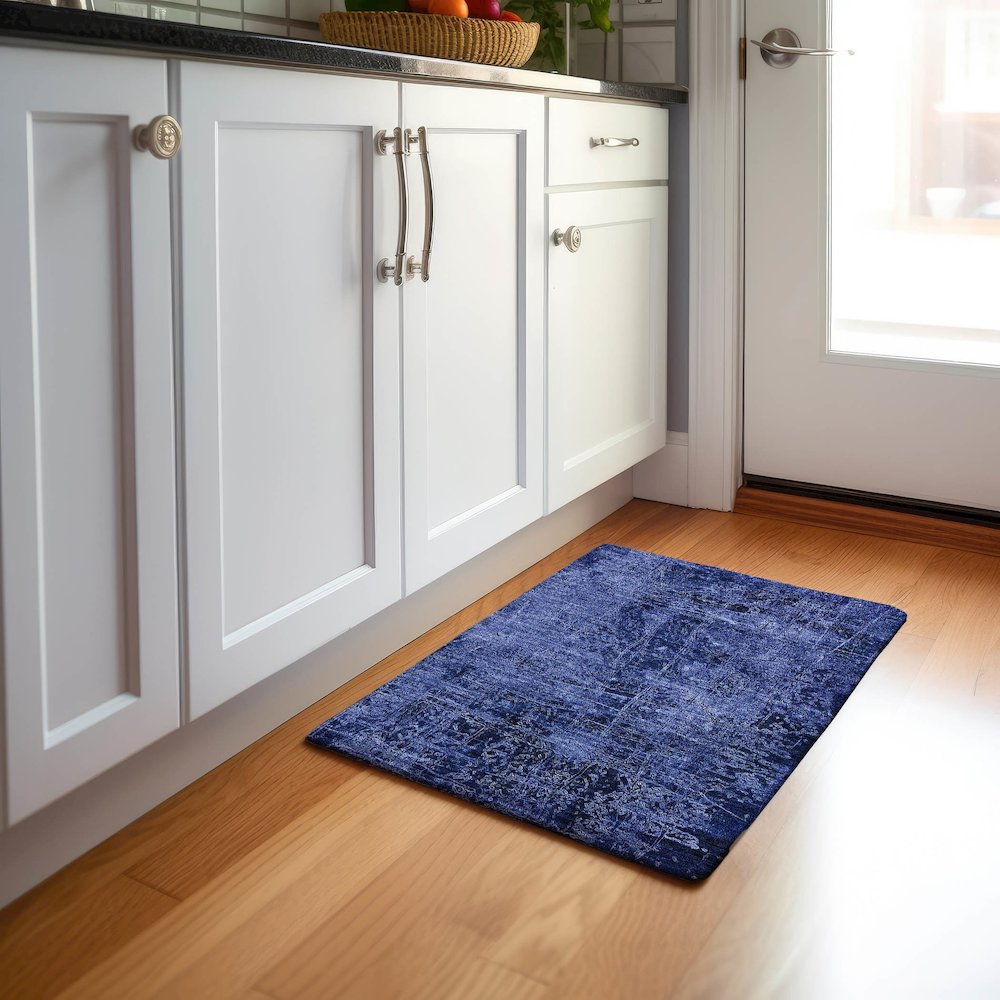 Premium Machine Washable Mayfield  Navy 1'8" x 2'6" Rug. Picture 5