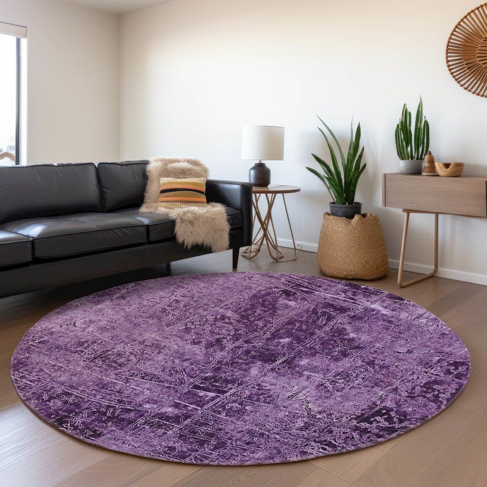 Premium Machine Washable Mayfield  Purple 8' x 8' Round Rug. Picture 5