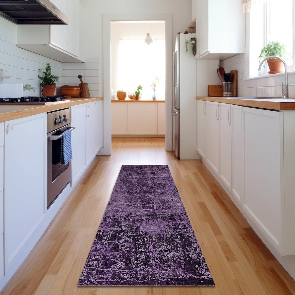 Premium Machine Washable Mayfield  Purple 2'3" x 7'6" Runner Rug. Picture 5