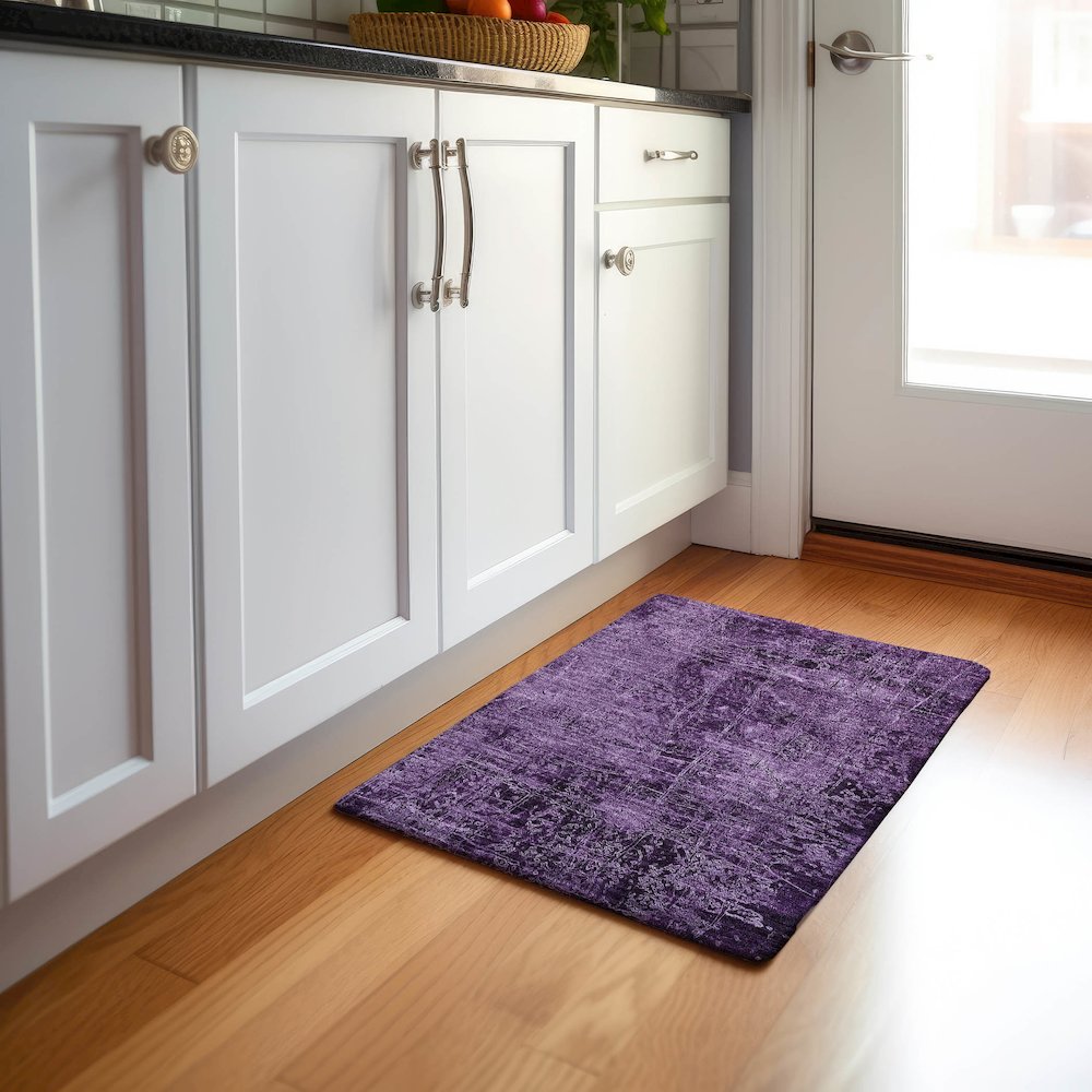 Premium Machine Washable Mayfield  Purple 1'8" x 2'6" Rug. Picture 5