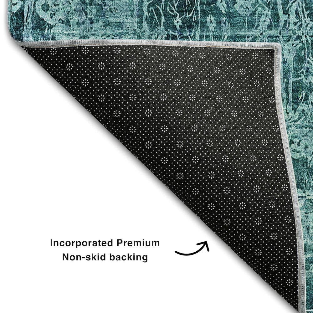 Premium Machine Washable Mayfield  Teal 1'8" x 2'6" Rug. Picture 2