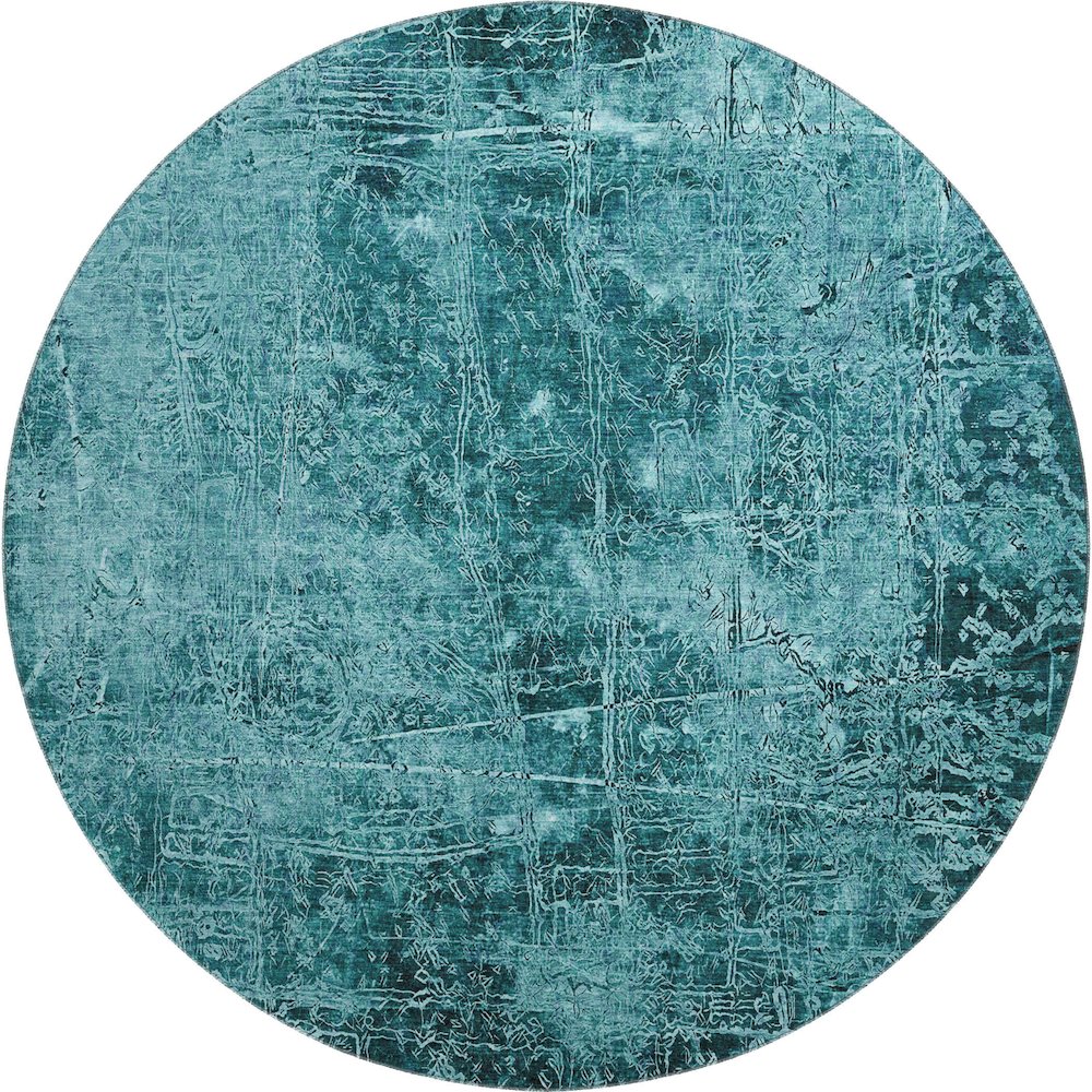 Premium Machine Washable Mayfield  Teal 8' x 8' Round Rug. Picture 1