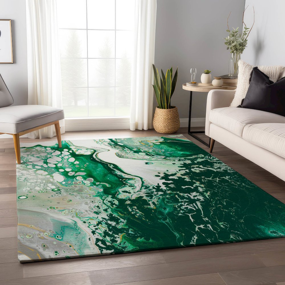 Premium Machine Washable Mayfield  Green 2'6" x 3'10" Rug. Picture 5