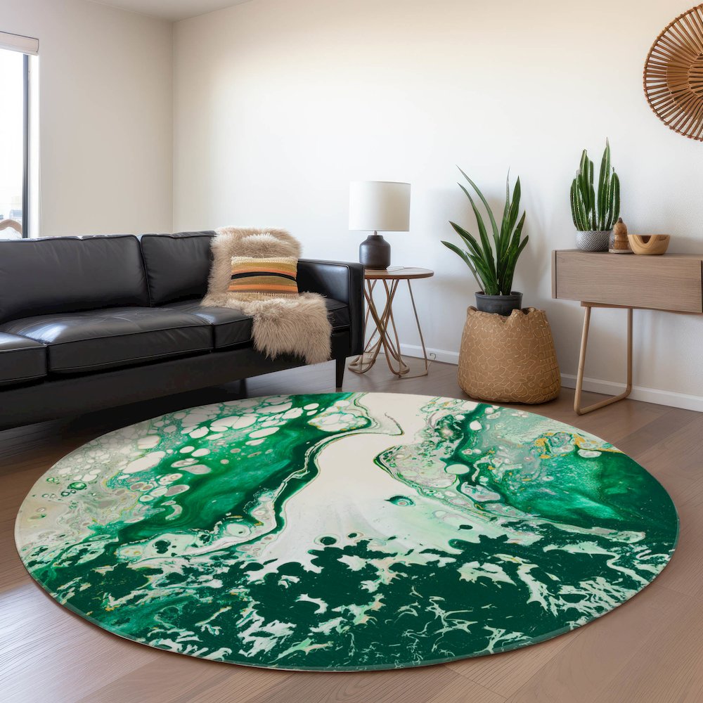 Premium Machine Washable Mayfield  Green 8' x 8' Round Rug. Picture 5