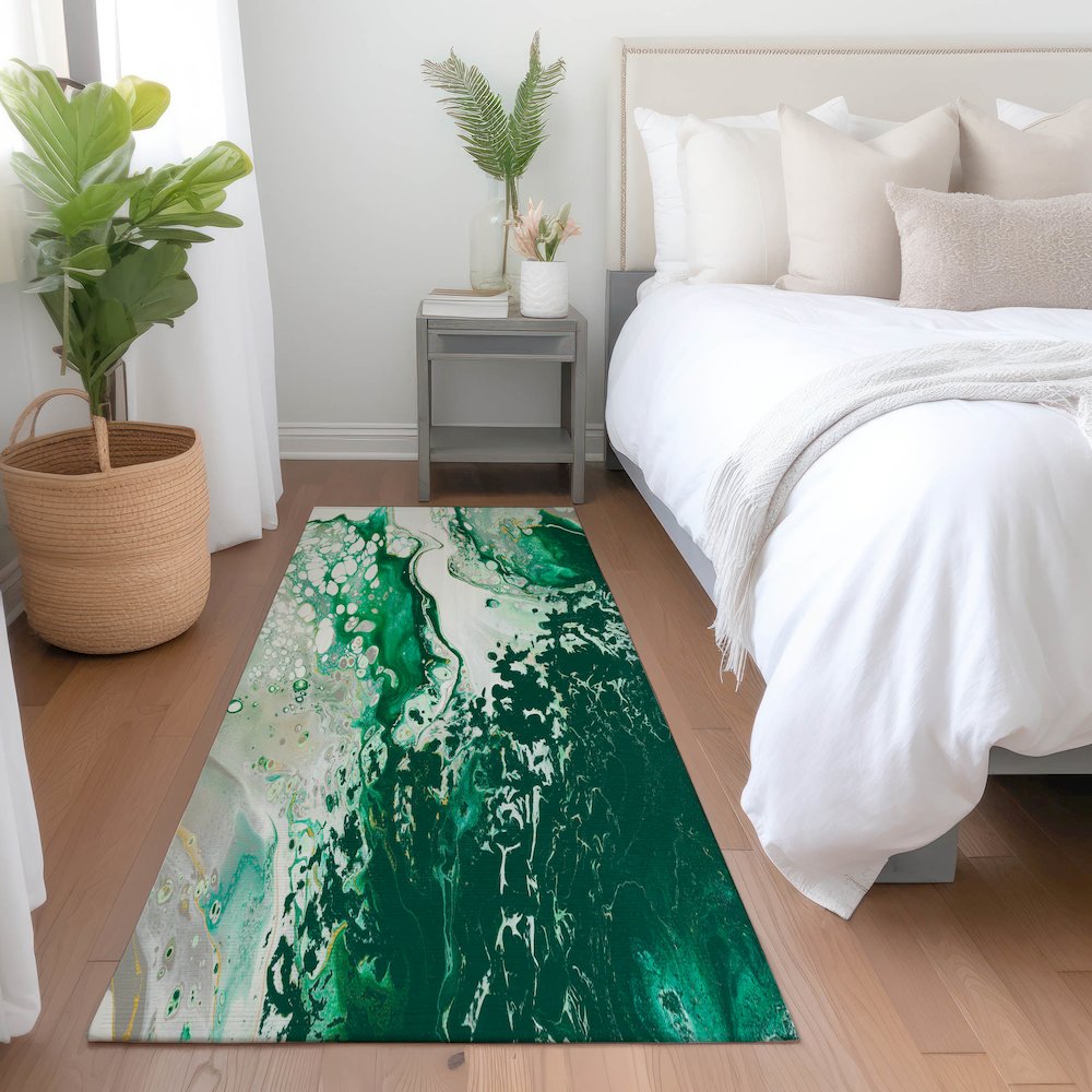 Premium Machine Washable Mayfield  Green 2'3" x 7'6" Runner Rug. Picture 5