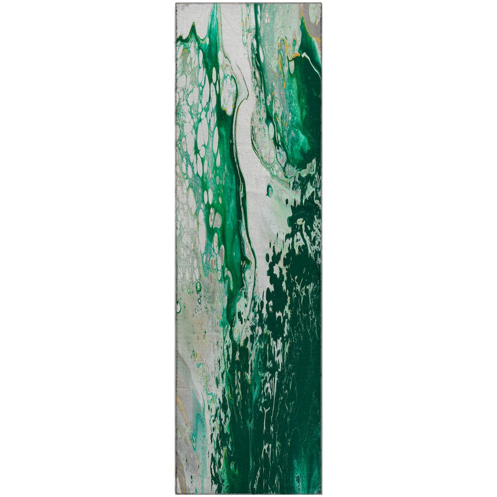 Premium Machine Washable Mayfield  Green 2'3" x 7'6" Runner Rug. Picture 1