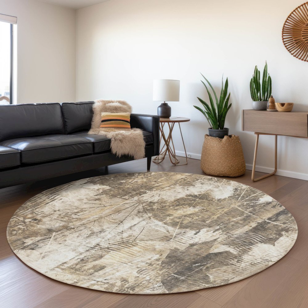 Premium Machine Washable Mayfield  Beige 8' x 8' Round Rug. Picture 5