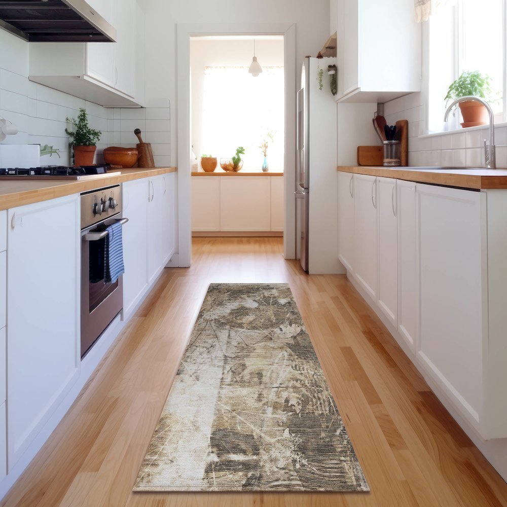 Premium Machine Washable Mayfield  Beige 2'3" x 7'6" Runner Rug. Picture 5