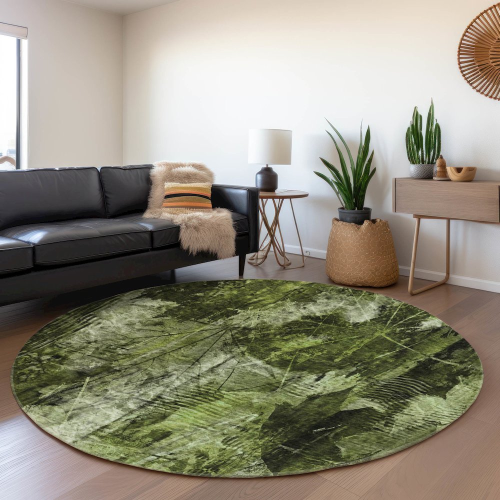Premium Machine Washable Mayfield  Green 8' x 8' Round Rug. Picture 5