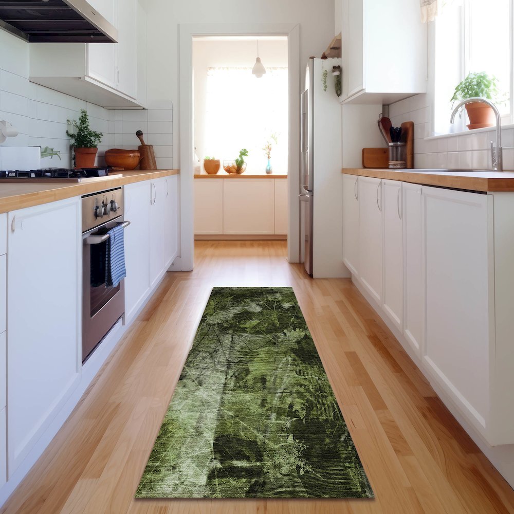 Premium Machine Washable Mayfield  Green 2'3" x 7'6" Runner Rug. Picture 5
