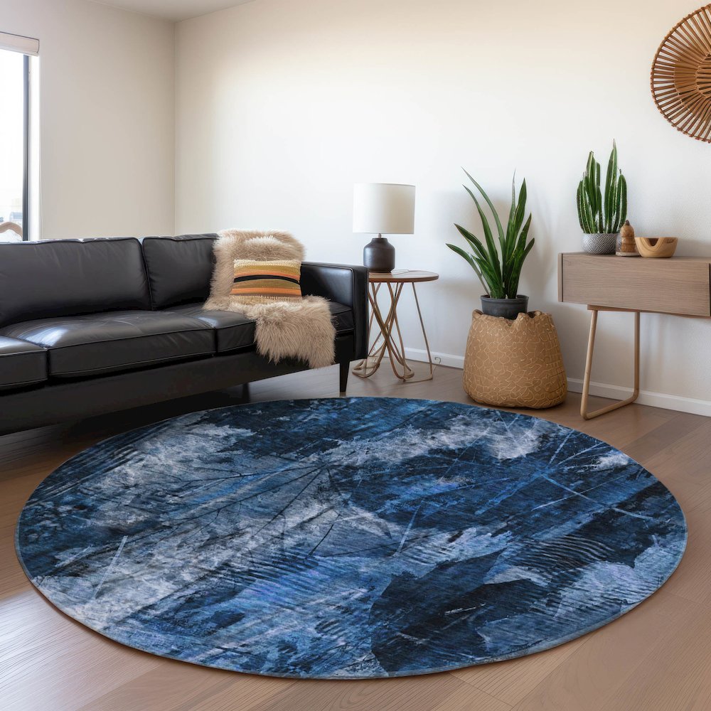 Premium Machine Washable Mayfield  Navy 8' x 8' Round Rug. Picture 5