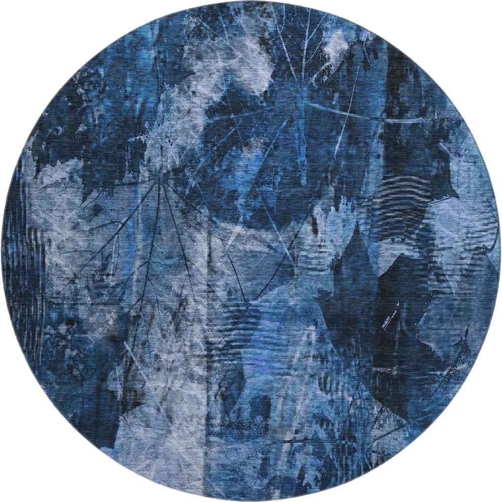 Premium Machine Washable Mayfield  Navy 8' x 8' Round Rug. Picture 1