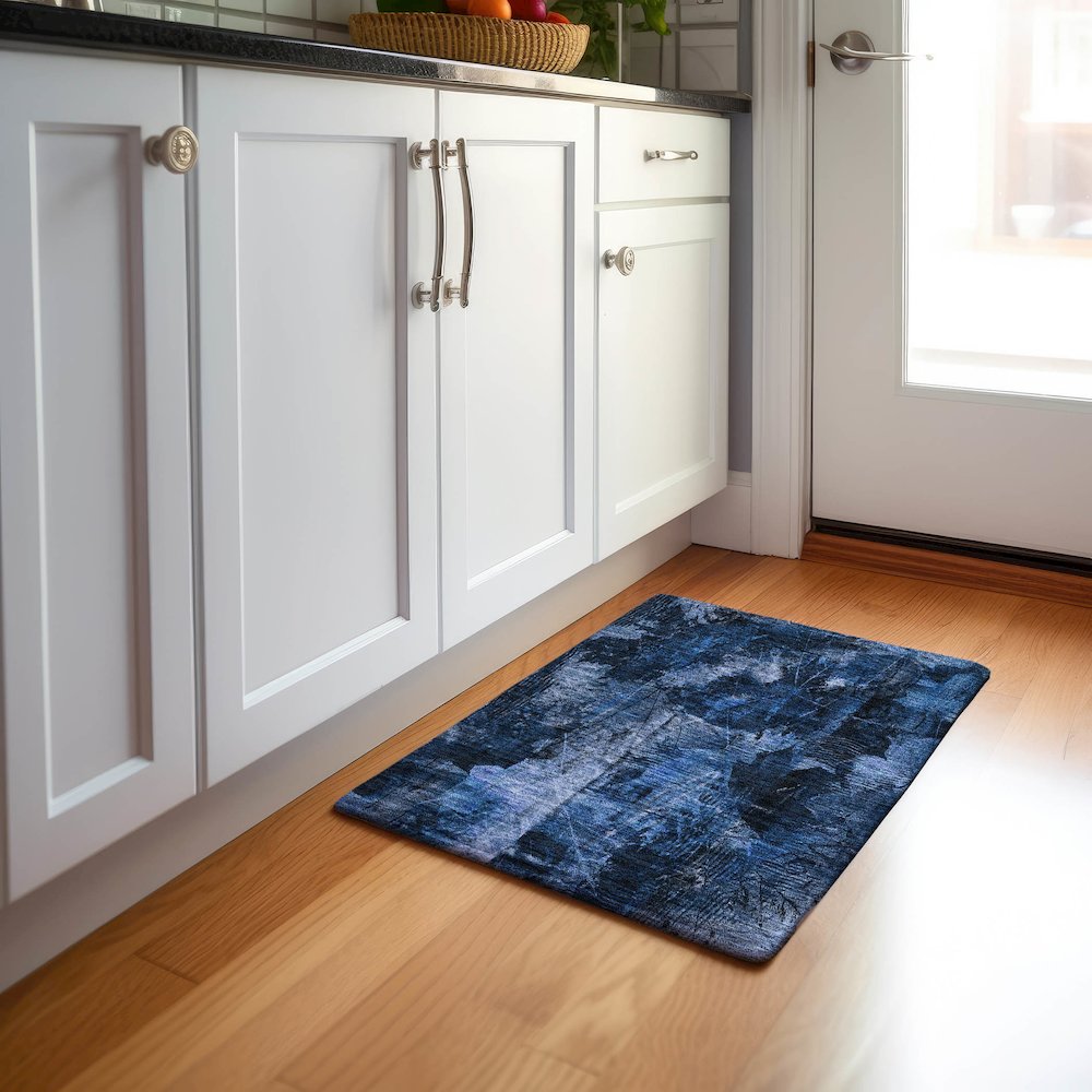 Premium Machine Washable Mayfield  Navy 1'8" x 2'6" Rug. Picture 5