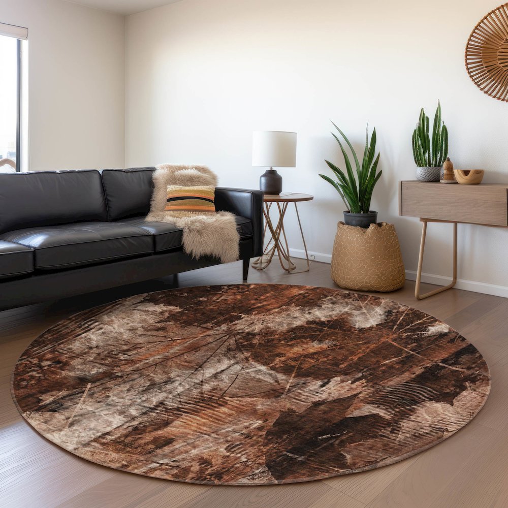 Premium Machine Washable Mayfield  Paprika 8' x 8' Round Rug. Picture 5