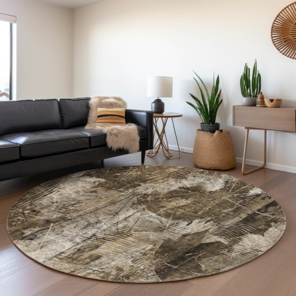 Premium Machine Washable Mayfield  Taupe 8' x 8' Round Rug. Picture 5
