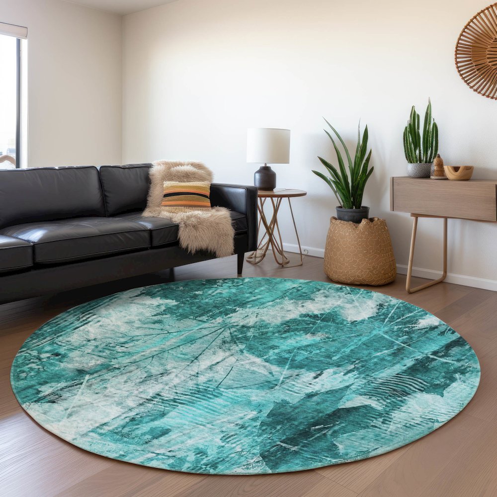 Premium Machine Washable Mayfield  Teal 8' x 8' Round Rug. Picture 5