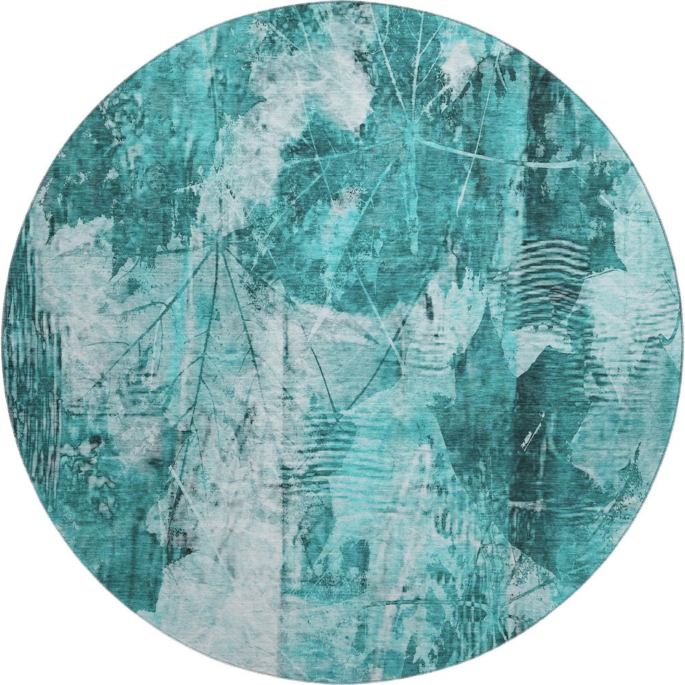 Premium Machine Washable Mayfield  Teal 8' x 8' Round Rug. Picture 1