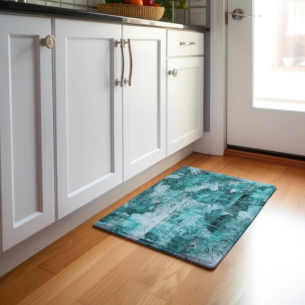 Premium Machine Washable Mayfield  Teal 1'8" x 2'6" Rug. Picture 5