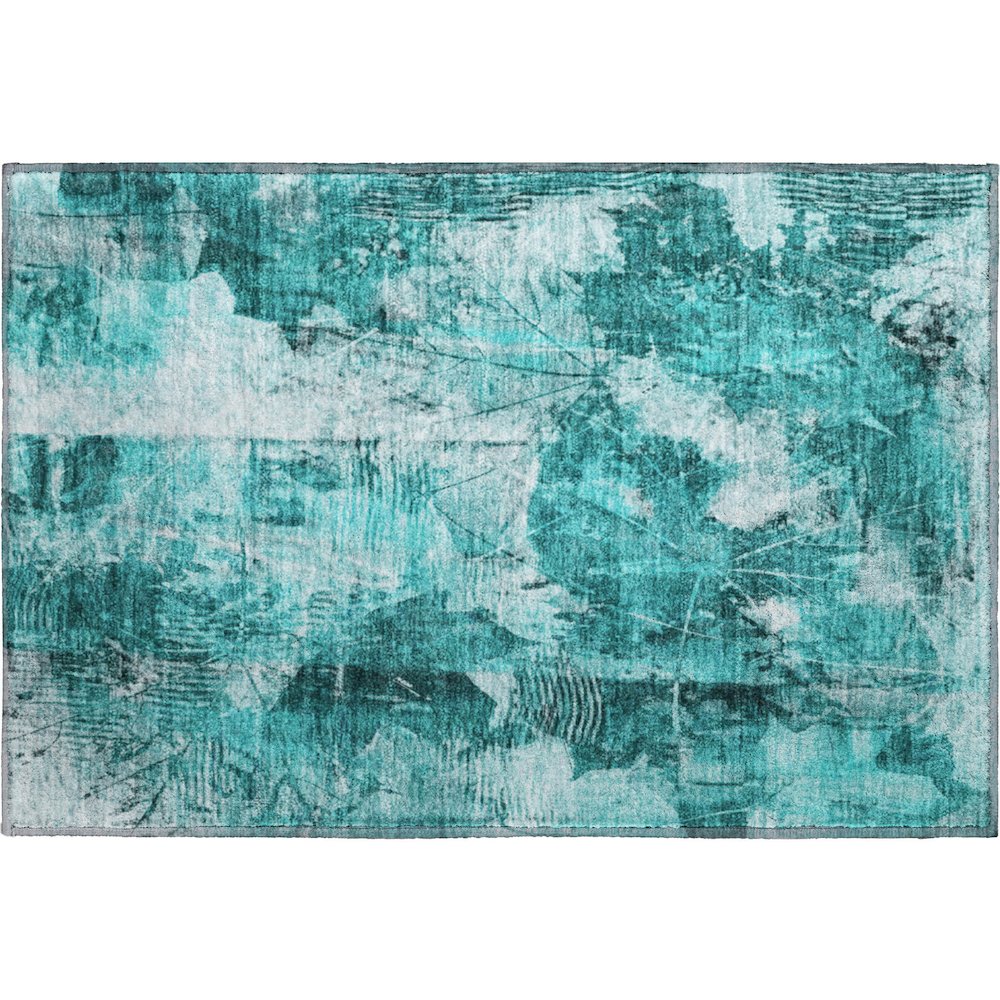 Premium Machine Washable Mayfield  Teal 1'8" x 2'6" Rug. Picture 1
