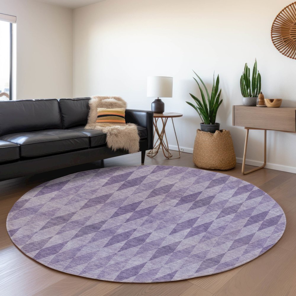 Premium Machine Washable Mayfield  Purple 8' x 8' Round Rug. Picture 5
