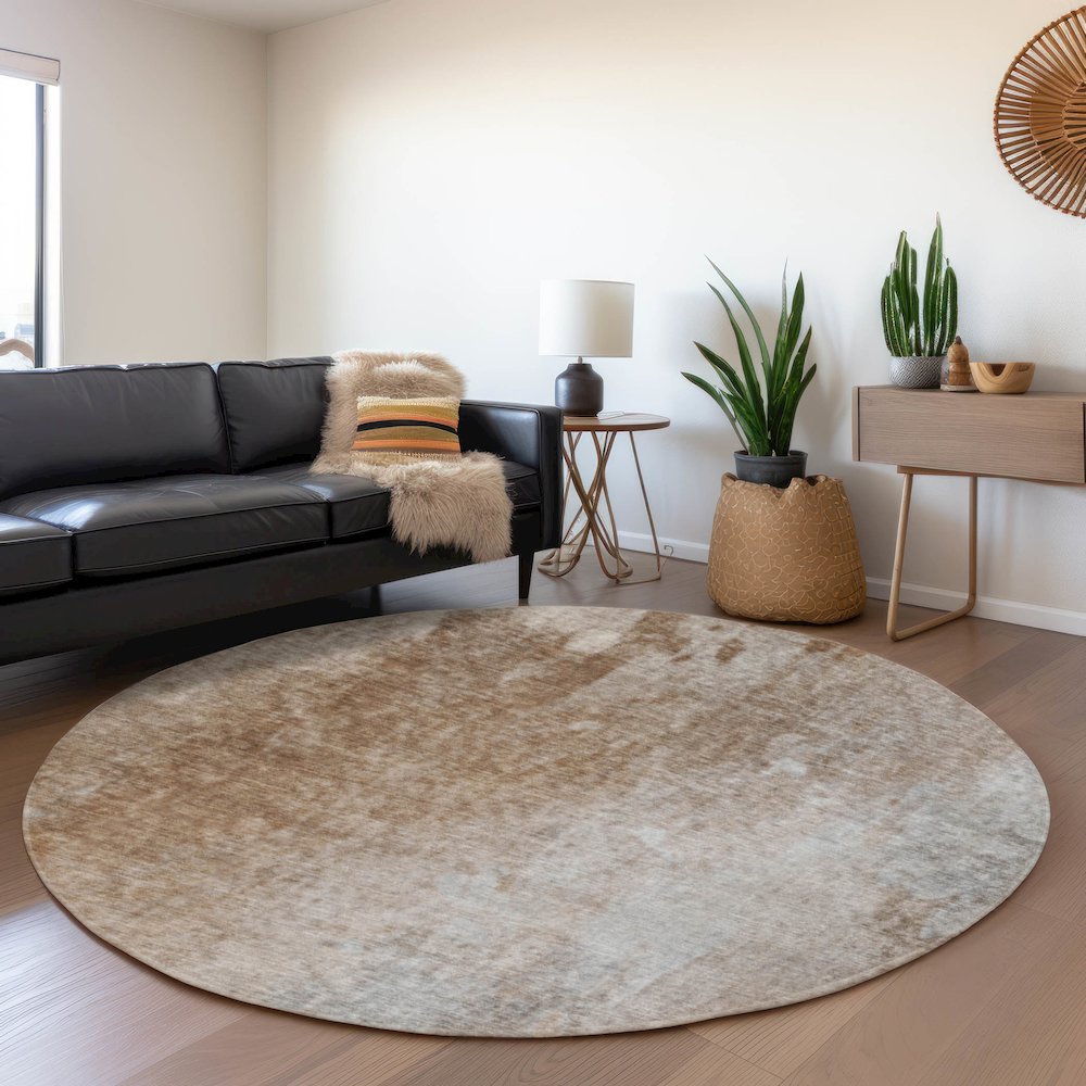 Premium Machine Washable Mayfield  Mocha 8' x 8' Round Rug. Picture 5