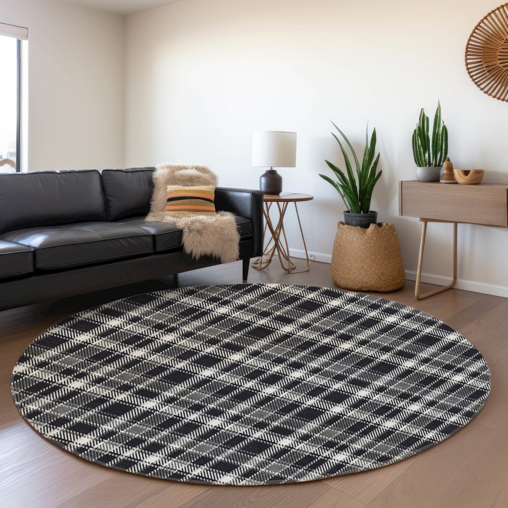 Premium Machine Washable Mayfield  Black 8' x 8' Round Rug. Picture 5
