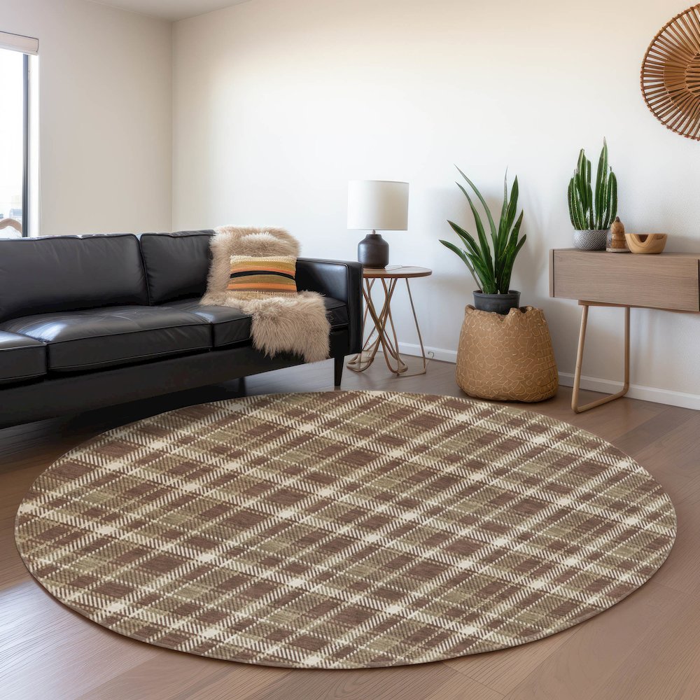 Premium Machine Washable Mayfield  Chocolate 8' x 8' Round Rug. Picture 5