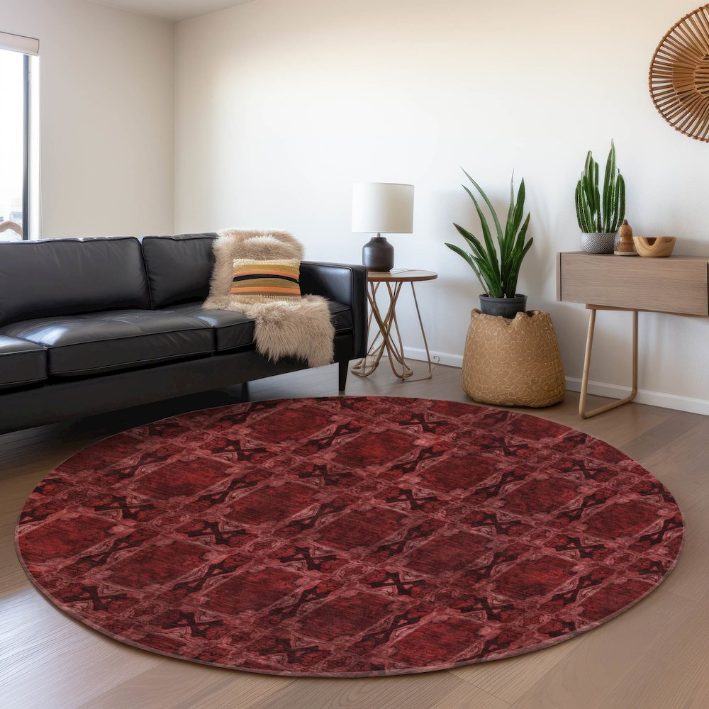Premium Machine Washable Mayfield  Burgundy 8' x 8' Round Rug. Picture 5